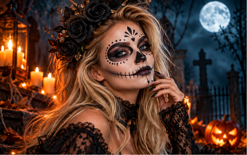 Maquillaje de calavera elegante para Halloween