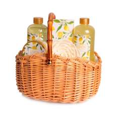 Lady Cotton Set  De Baño Limon Con Cesta De Mimbre