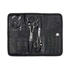 Sibel Estuche Porta-Útiles Para 2 Tijeras Piel de Cocodrilo Negro Mate