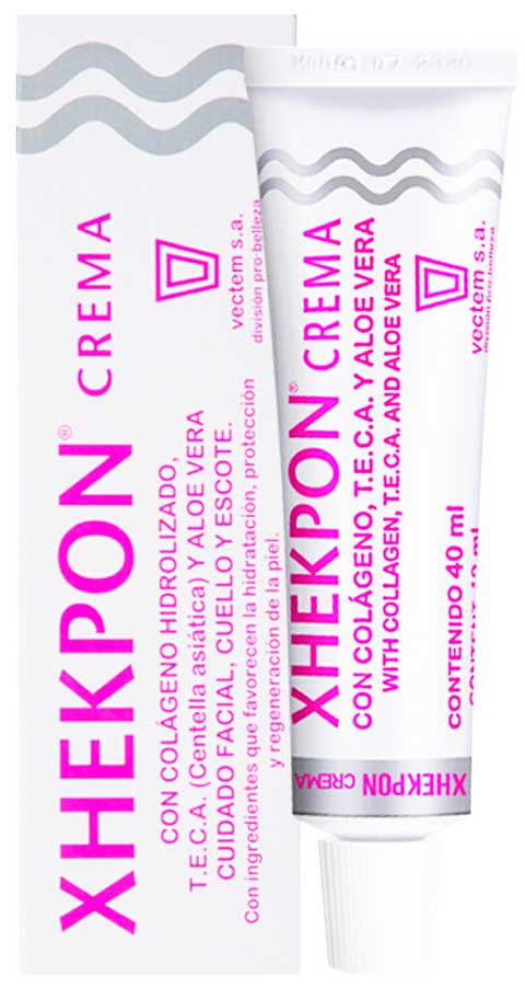  Xhekpon Crema para el Cuidado de la Piel Facial, Cuello y  Escote - Crema con Colágeno Hidrolizado y Aloe Vera/Crema Anti-aing 40ML -  Favorece la hidratación, protección y regeneración de la